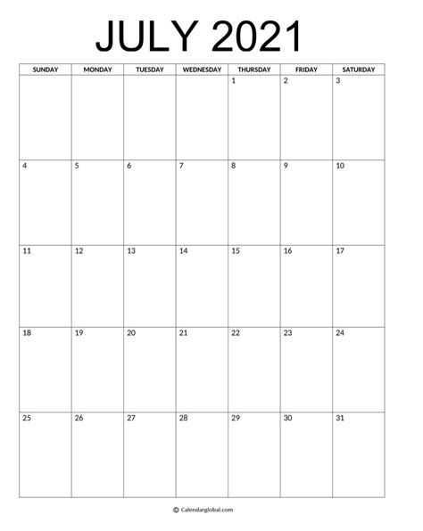 Free Printable July 2021 Calendar 8 Designs Calendarglobal In 2021