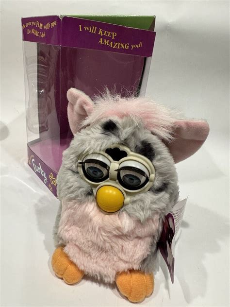 Vintage Furby 1998 Tiger Electronics Pink Gray Cheetah Spotted New Open