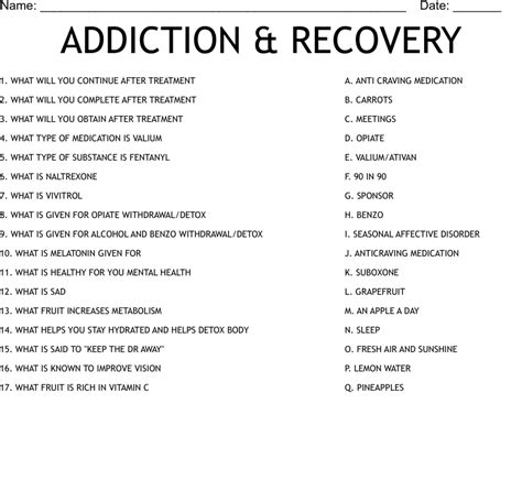Addiction And Recovery Worksheet Wordmint