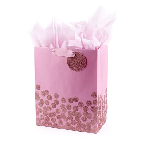 Hallmark 13 Large T Bag With Tissue Paper Pink Glitter Dots For