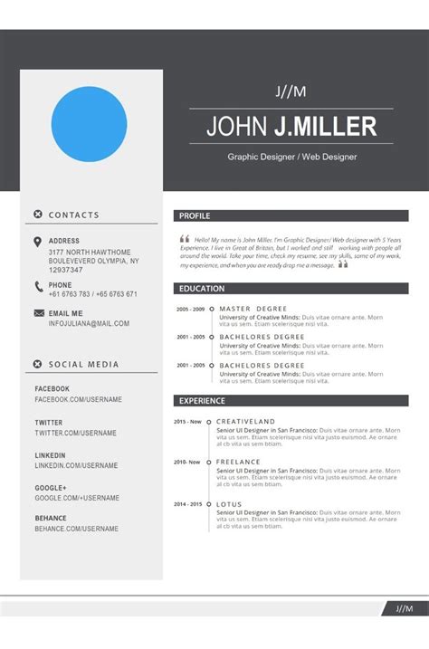 Plantilla Curriculum Vitae Inglés Cv Resume Para Word 4000 En