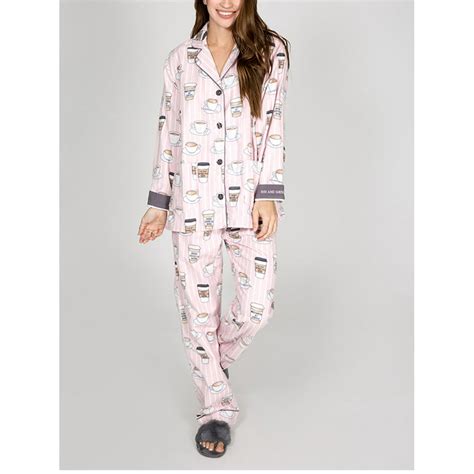 Pj Salvage Pj Salvage Rise And Grind Coffee Flannel Pajama Set Blush