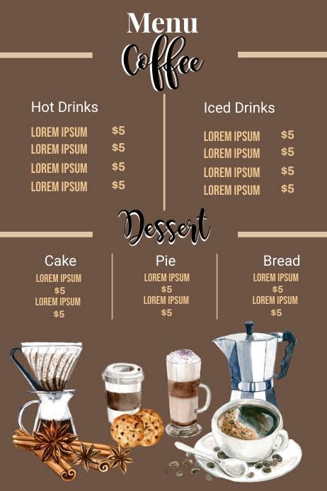 A Menu With Coffee And Desserts On It