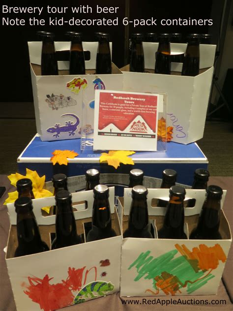 Kid-decorated 6-pack containers for craft beer and a tour. #
