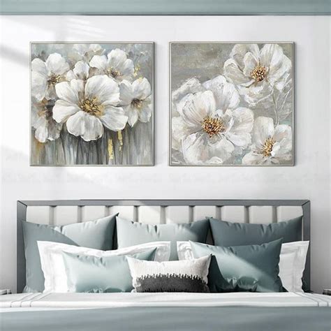 Pieces Gold Leaf Flowers Abstract Painting On Canvas Wall Etsy