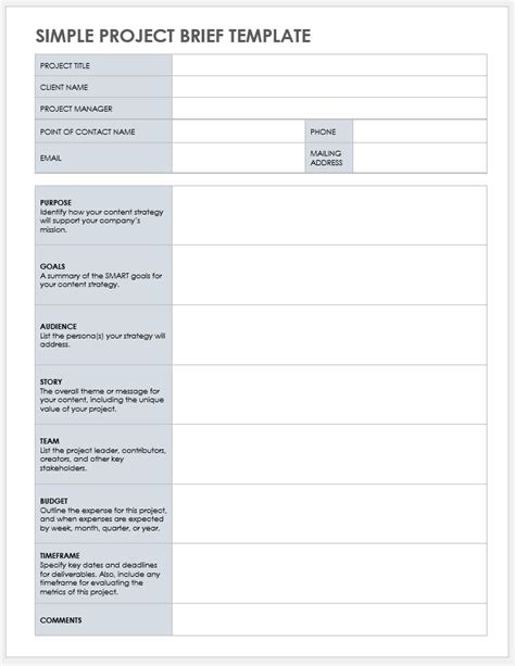 Free Project Brief Templates Smartsheet 2022