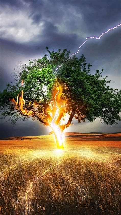 Download 720x1280 Wallpaper Lightning Flash Tree Landscape Storm