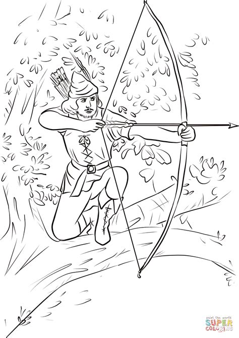 Robin Hood sitting on a tree branch coloring page | Free Printable