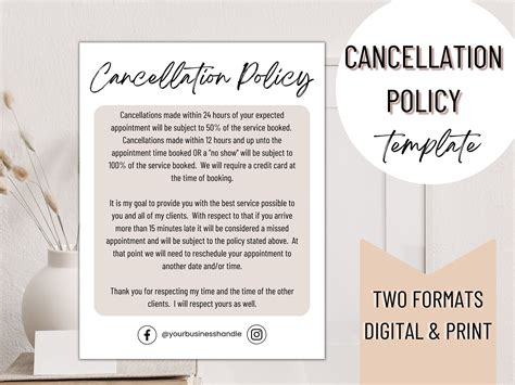 Cancellation Policy Form Beauty Industry Hair Salon Forms - Etsy Canada