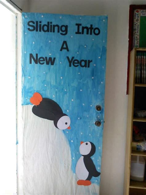 Sliding Into A New Year Classroom Christmas Door Decorations