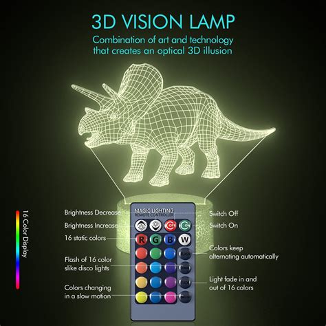 3d Dinosaur Night Light For Boys Dinosaur Toy For Kids 16 Colors