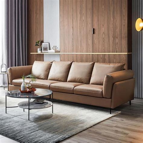 Linsy Modern Italian Leather Art Sofa Small Apartment Living Room Light