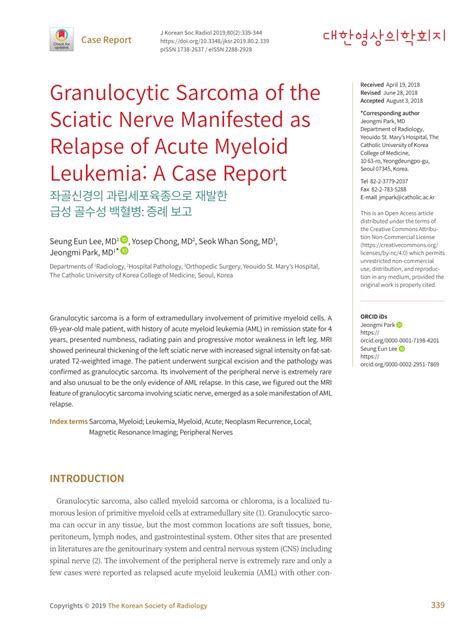 Pdf Granulocytic Sarcoma Of The Sciatic Nerve Manifested As Relapse