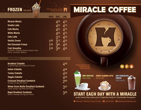Find & download free graphic resources for coffee menu. Miracle Coffee House Menu, Menu for Miracle Coffee House, White Lake/Walled Lake, Detroit ...