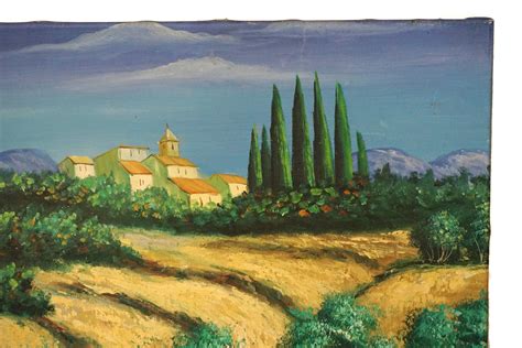 Provence Country Landscape Painting With Village And Shepherd French