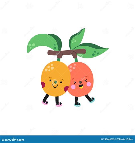 Cute Cartoon Ximenia Fruit Illustration On A White Background Stock