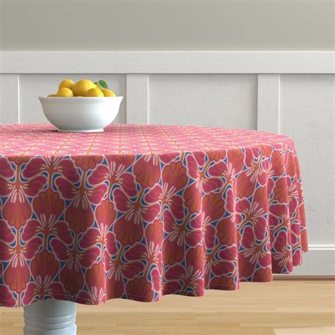 Cotton Sateen Tablecloth 90 Round Abstract Art Fantasy Shapes Nouveau Print Custom Table
