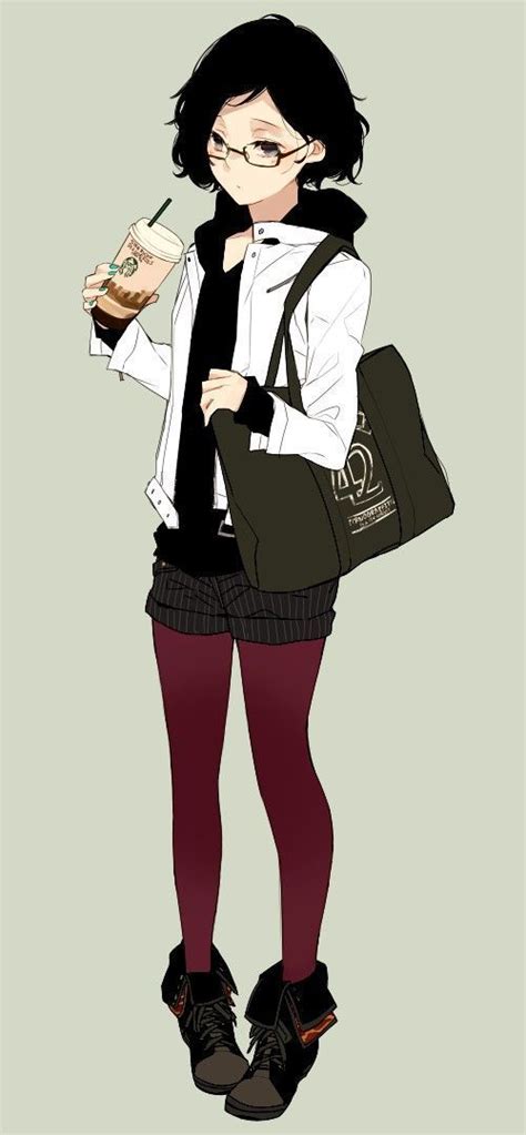 Garota Anime Bebida óculos Fofa Garotos Anime Anime Kawaii