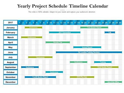 Yearly Project Schedule Timeline Calendar Presentation Graphics