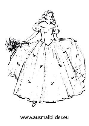 Ausmalbild Prinzessin mit schönem Kleid kostenlos ausdrucken