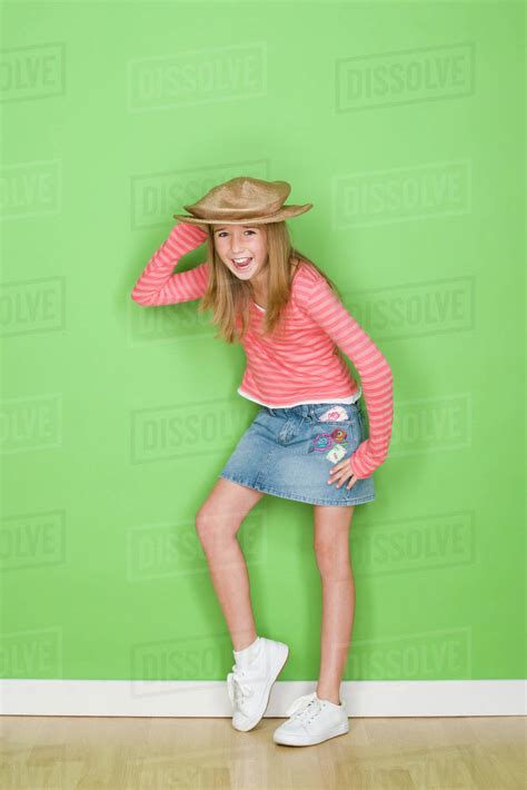 Studio Shot Portrait Of Teenage Girl Full Length Stock Photo Dissolve
