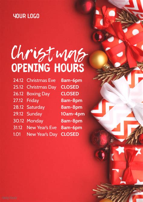 Christmas Opening Times Hours Poster Flyer Ad Template Postermywall