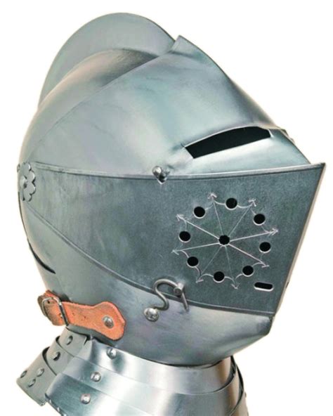 Medieval Battle Top Knight Great Helmet With Chain Mail Brass Templar