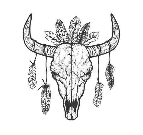 A bull skull represents different things in different cultures. Bull Skull With Feathers Native Americans Tribal Style ...