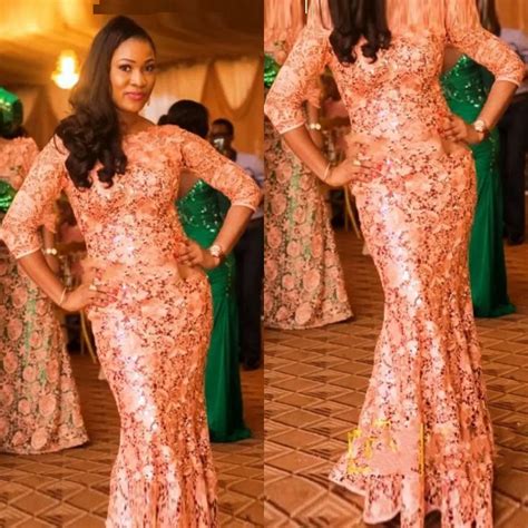 Designer African Evening Gowns With Sleeves Court Train Mermaid Lace