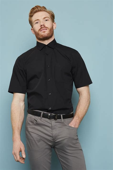 Mens Short Sleeve Button Collar Shirt Black Shop By Industry From