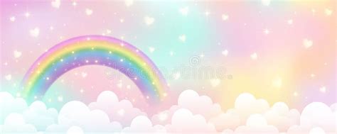 Holographic Fantasy Rainbow Unicorn Background With Clouds Pastel