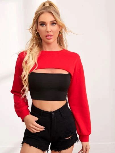 Shein Drop Shoulder Super Crop Pullover Without Cami Super Cropped Hoodie Hoddies Outfits