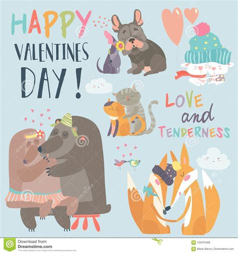 Cute Animals Couples In Love Collection Stock Vector Illustration Of