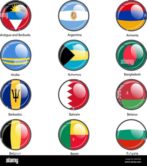 Set Circle Icon Flags Of World Sovereign States Vector Illustration