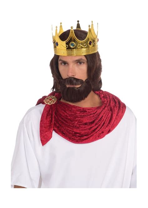 Regal King Crown And Facial Hair Men Costume Kit Accessories