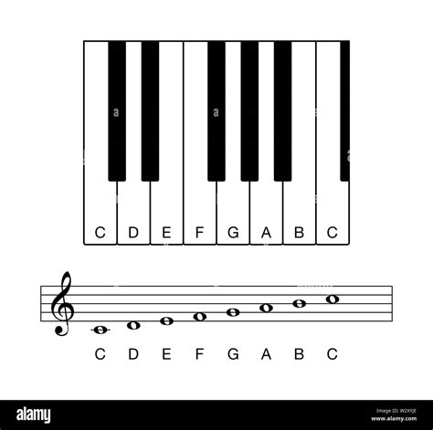 C Major Scale Octave On Keyboard And Staff One Octave Shown On