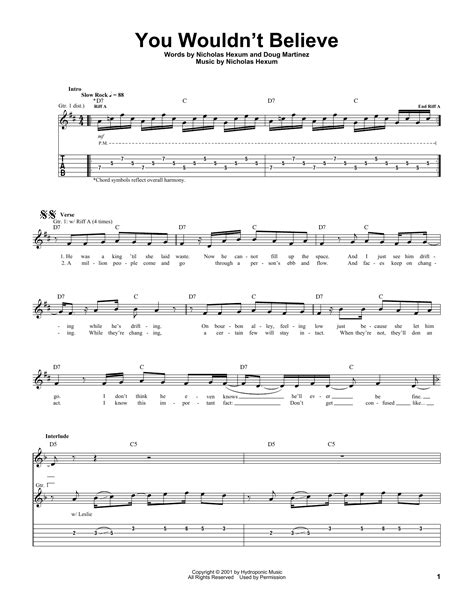 You Wouldnt Believe By 311 Guitar Tab Guitar Instructor