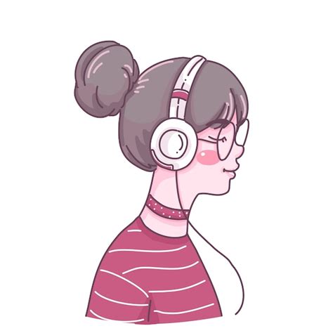 Chica Escucha Ilustración De Personaje De Dibujos Animados De Música