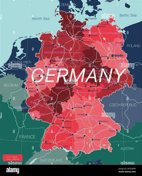 Germania Paese Mappa Dettagliata Modificabile Con Regioni Citt E Citt