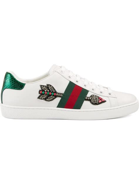 Gucci Ace Watersnake Trimmed Crystal Embellished Leather Sneakers In