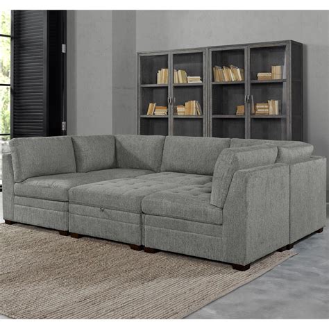 3 x armless chairs, 2 x corner chairs, 1 x ottoman modular set with a variety of configurations solid wood legs sinuous spring suspension seat. Thomasville Tisdale Light Grey 6 Piece Modular Fabric Sofa ...