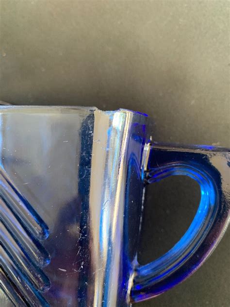 Rare Vintage Hazel Atlas Cobalt Ritz Blue Glass Chevron Creamer Milk