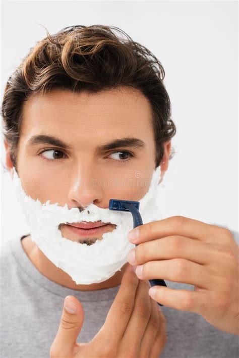 Man With Foam On Face Shaving Stock Image Image Of Person Wellness
