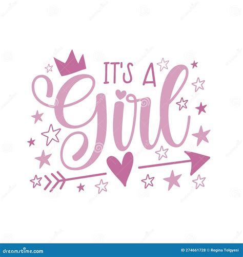 It S A Girl Newborn Greeting Lettering With Crown Stock Illustration