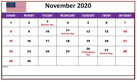 November 2020 Usa Holidays Calendar In 2020 Holiday Calendar Usa