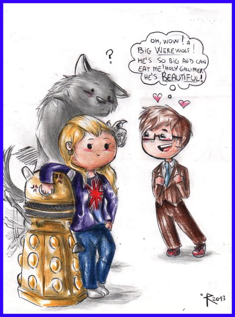 Chibi Doctor Who - Tenth, Rose, Dalek and werewolf by