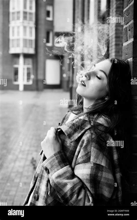 Female Smoking Joint Black And White Stock Photos And Images Alamy