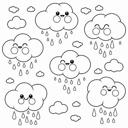 Coloring Cloud Raining Pages Weather Rain Printable