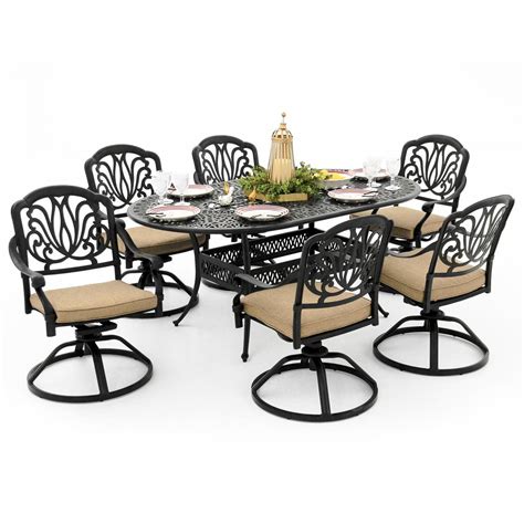 Rosedown 7 Piece Cast Aluminum Patio Dining Set With Swivel Rockers And