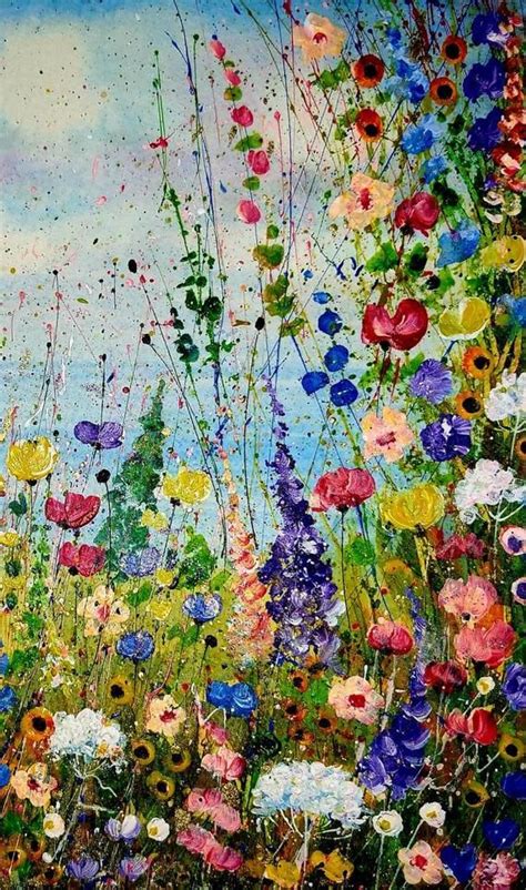 Original Floral Painting Mixed Media Wild Flowers Abstract Etsy Uk Flower Art Painting